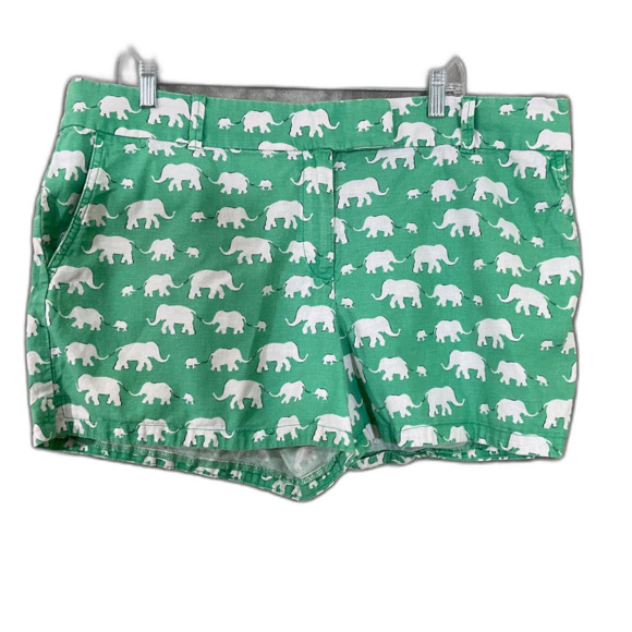 LOFT Pants - LOFT Riviera Shorts Women’s 16 Green novelty print Elephants Linen Blend